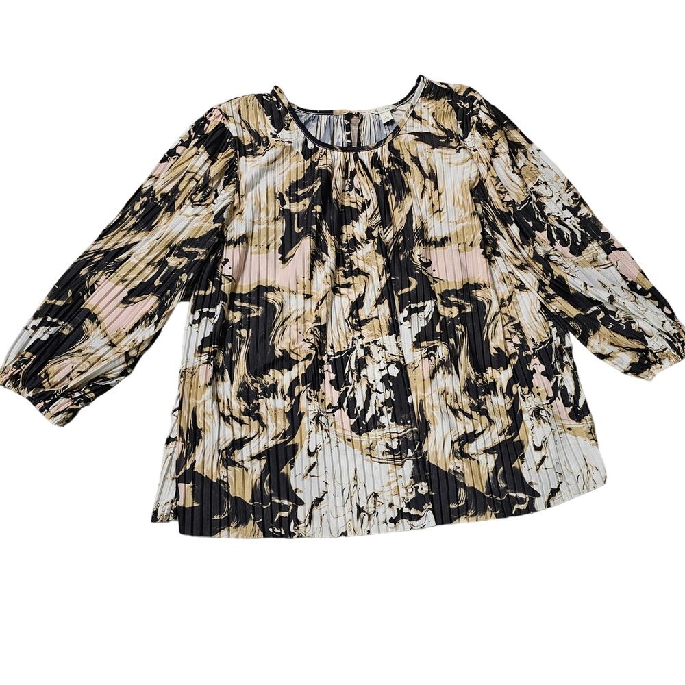 Cato Est. 1946 Pleated Top Size XL Long Sleeve Black Beige